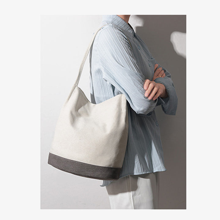 Vintage Canvas Bucket Bag Farbkontrast Umhängetasche für Damen