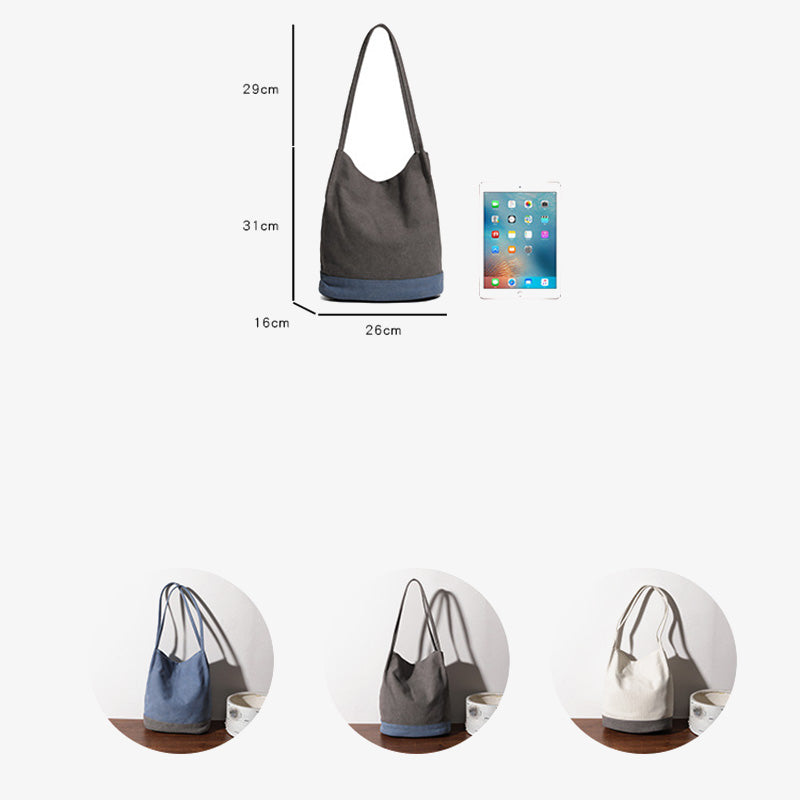 Vintage Canvas Bucket Bag Farbkontrast Umhängetasche für Damen