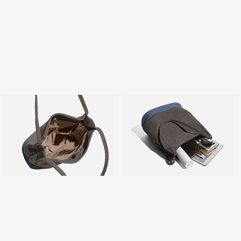 Vintage Canvas Bucket Bag Farbkontrast Umhängetasche für Damen