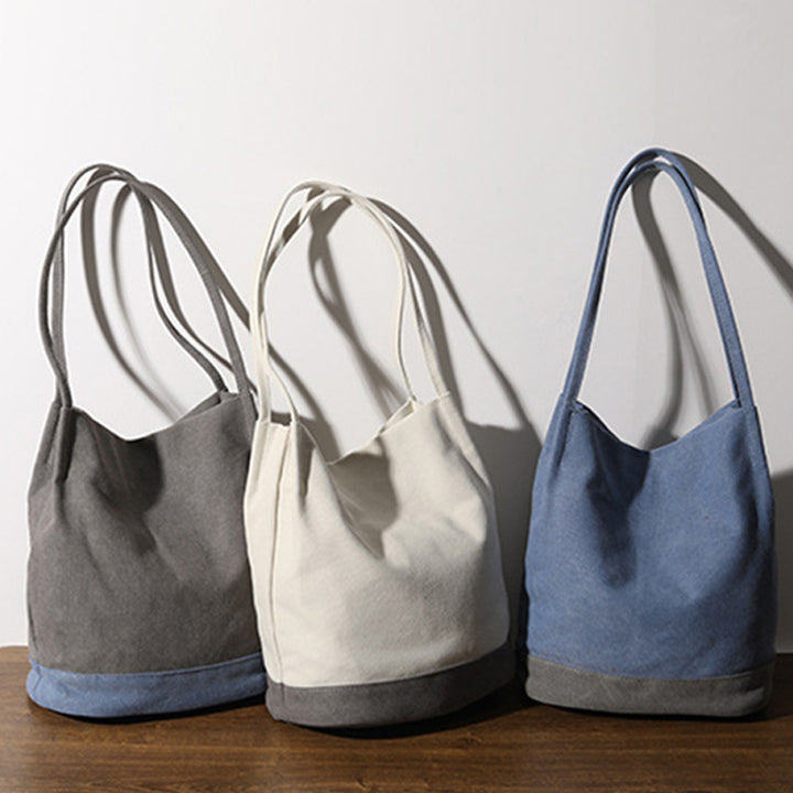 Vintage Canvas Bucket Bag Farbkontrast Umhängetasche für Damen