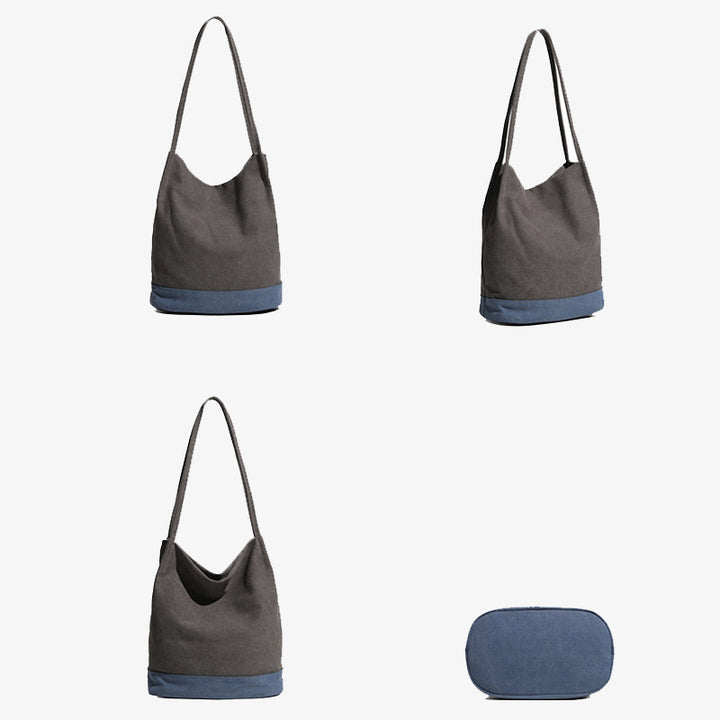 Vintage Canvas Bucket Bag Farbkontrast Umhängetasche für Damen