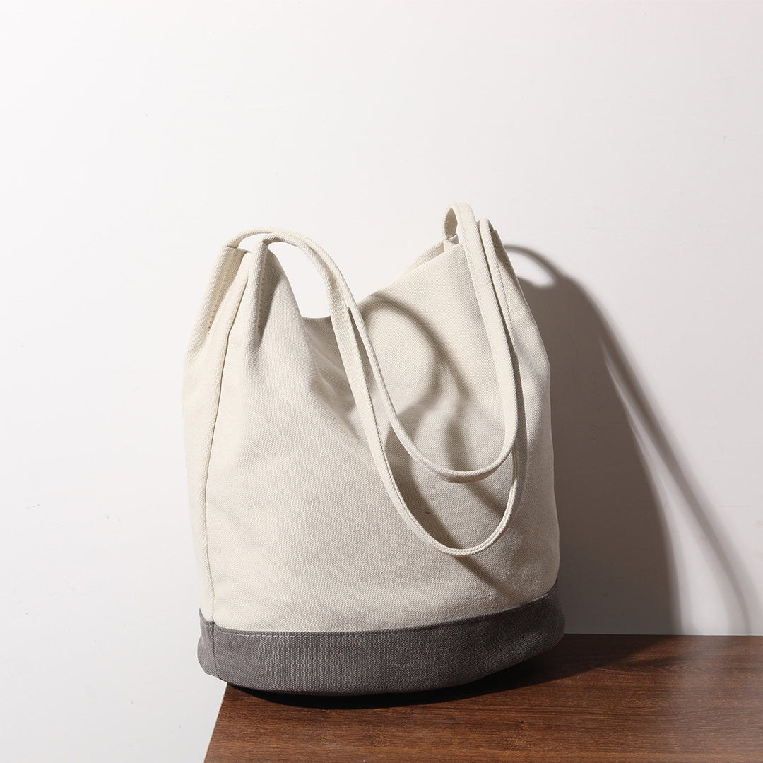 Vintage Canvas Bucket Bag Farbkontrast Umhängetasche für Damen