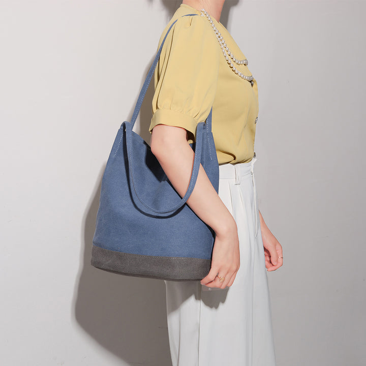 Vintage Canvas Bucket Bag Farbkontrast Umhängetasche für Damen