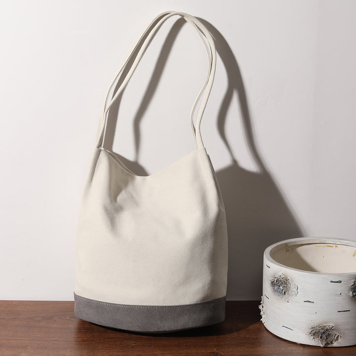 Vintage Canvas Bucket Bag Farbkontrast Umhängetasche für Damen