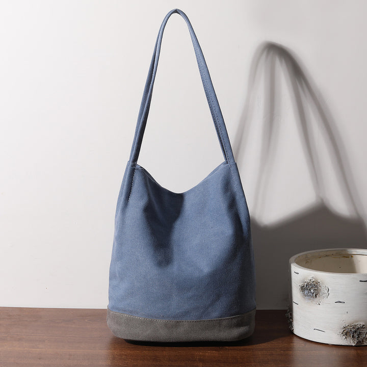 Vintage Canvas Bucket Bag Farbkontrast Umhängetasche für Damen