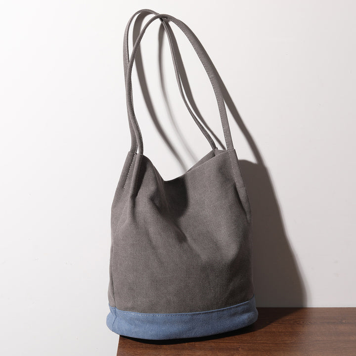 Vintage Canvas Bucket Bag Farbkontrast Umhängetasche für Damen