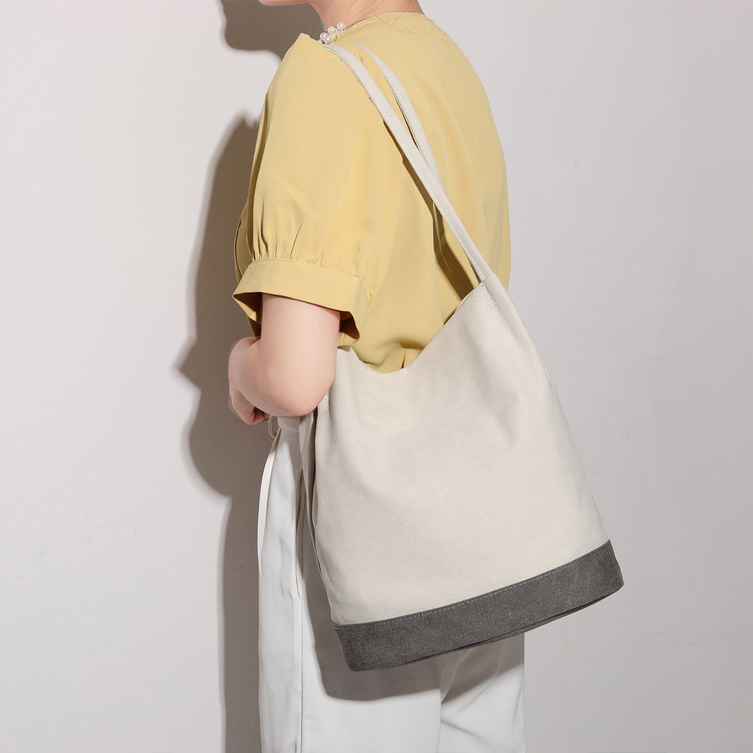 Vintage Canvas Bucket Bag Farbkontrast Umhängetasche für Damen