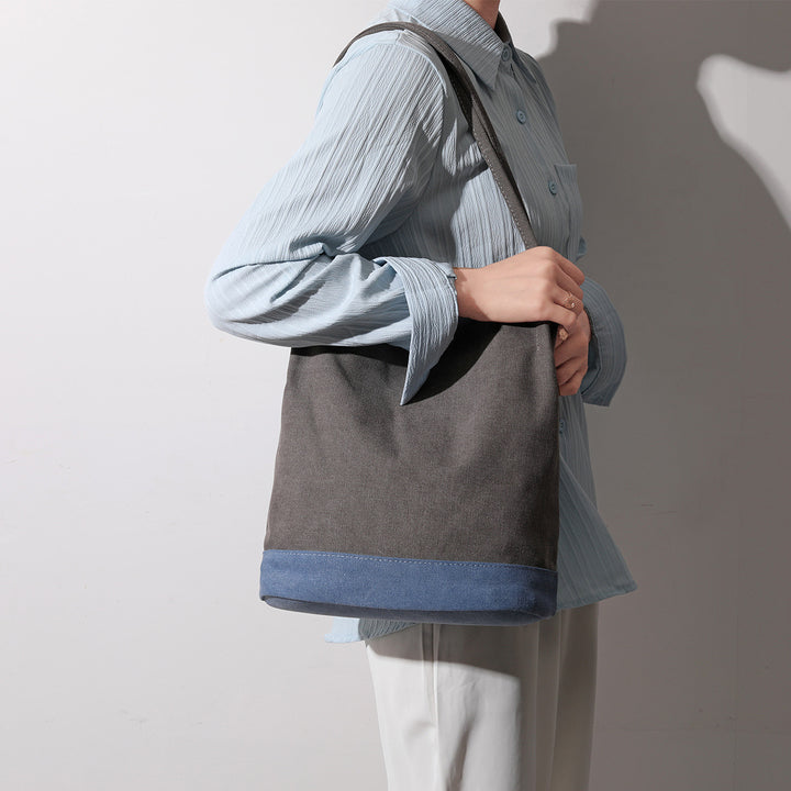 Vintage Canvas Bucket Bag Farbkontrast Umhängetasche für Damen