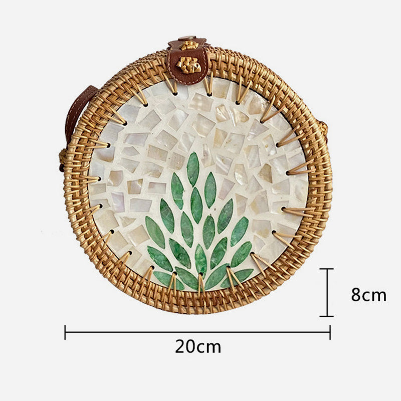 Runde Tasche aus Rattan-Stroh, Vintage, süße Umhängetasche, Reisegeldbörse
