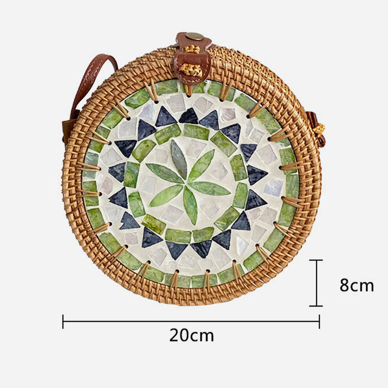 Runde Tasche aus Rattan-Stroh, Vintage, süße Umhängetasche, Reisegeldbörse