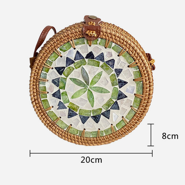 Runde Tasche aus Rattan-Stroh, Vintage, süße Umhängetasche, Reisegeldbörse