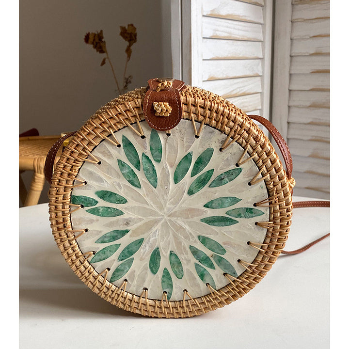 Runde Tasche aus Rattan-Stroh, Vintage, süße Umhängetasche, Reisegeldbörse
