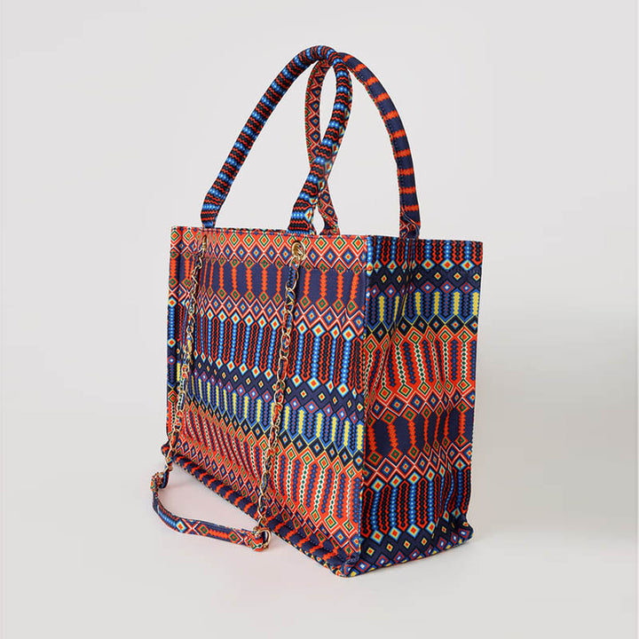 Große Tragetasche für Damen, gespleißte geometrische Bohemian-Handtasche