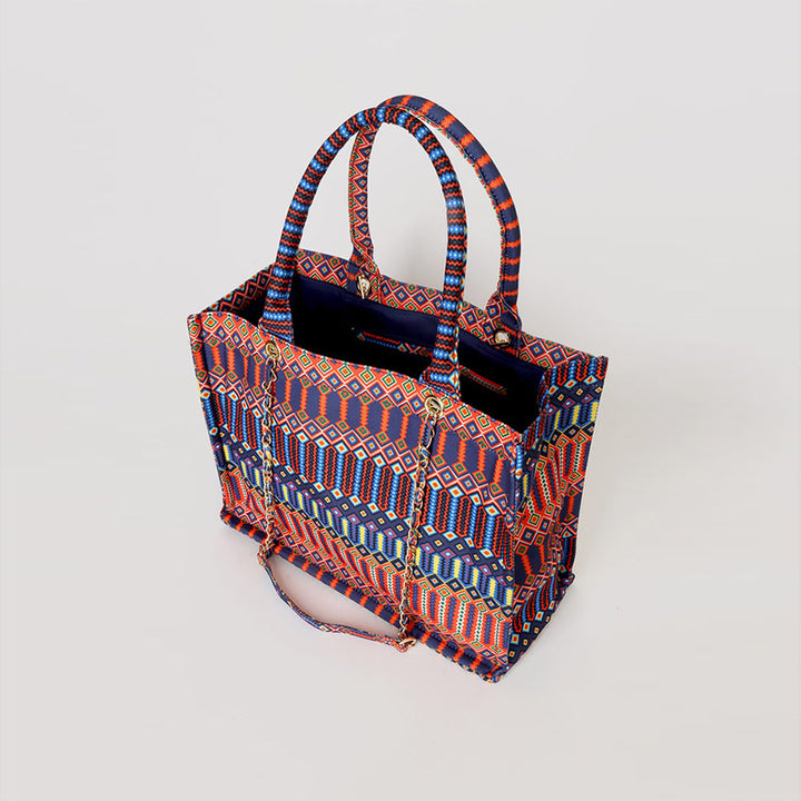 Große Tragetasche für Damen, gespleißte geometrische Bohemian-Handtasche