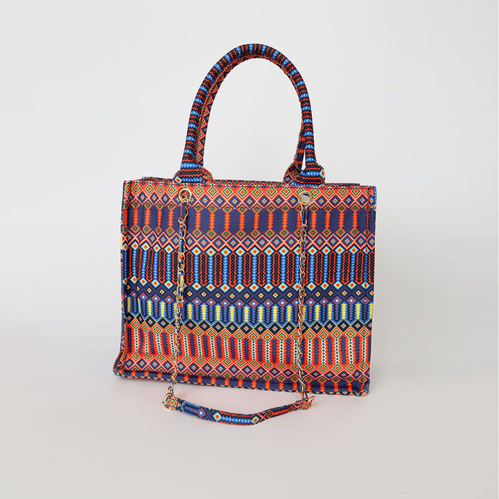 Große Tragetasche für Damen, gespleißte geometrische Bohemian-Handtasche