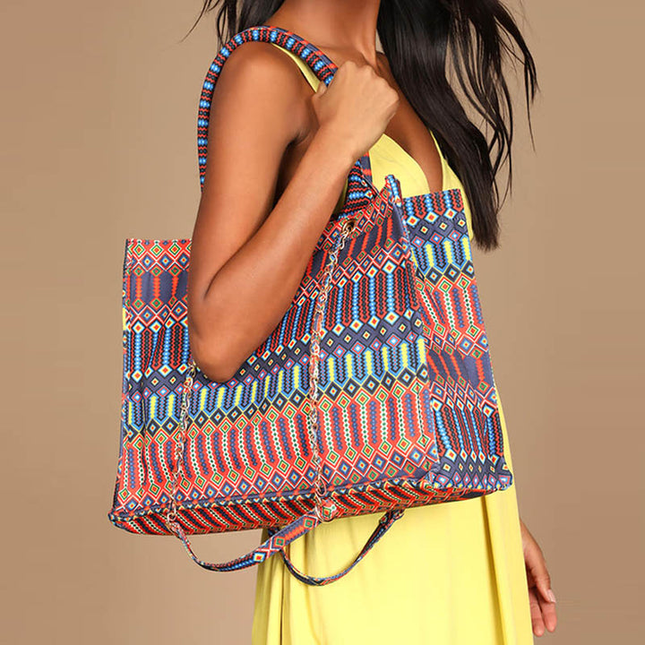Große Tragetasche für Damen, gespleißte geometrische Bohemian-Handtasche