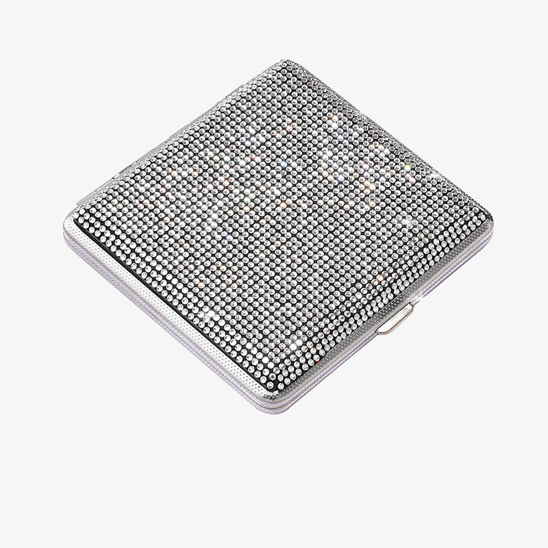 Tragbare funkelnde Zigarettenschachtel mit Diamantbesatz aus Metall für Damen