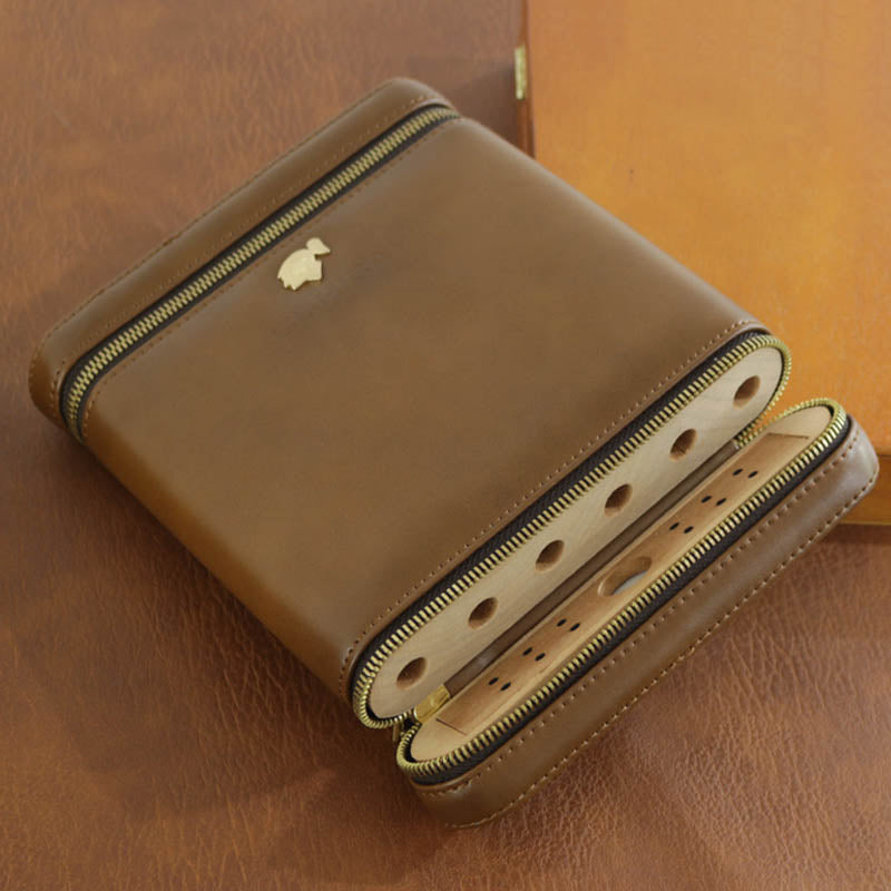 6-Finger-Humidor für Zigarren, Leder, Zedernholz, Zigarrennetui
