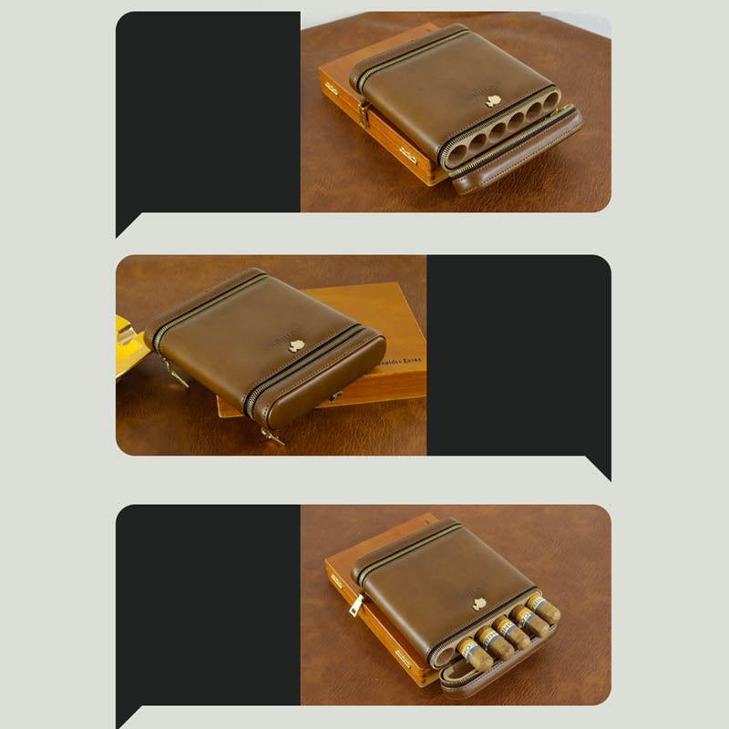 6-Finger-Humidor für Zigarren, Leder, Zedernholz, Zigarrennetui