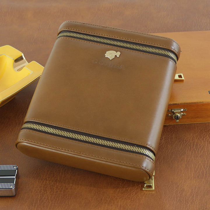 6-Finger-Humidor für Zigarren, Leder, Zedernholz, Zigarrennetui