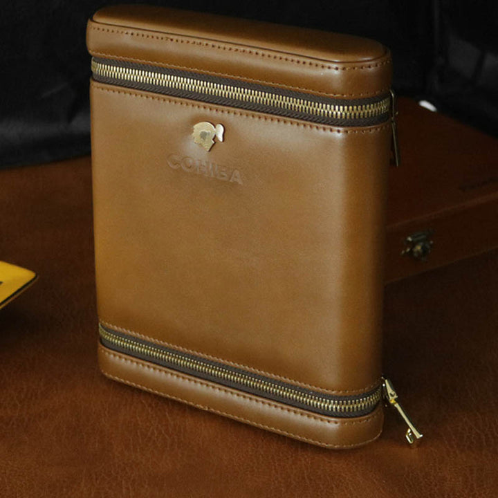 6-Finger-Humidor für Zigarren, Leder, Zedernholz, Zigarrennetui