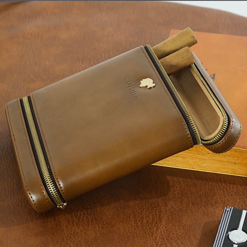 6-Finger-Humidor für Zigarren, Leder, Zedernholz, Zigarrennetui