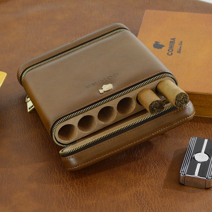 6-Finger-Humidor für Zigarren, Leder, Zedernholz, Zigarrennetui