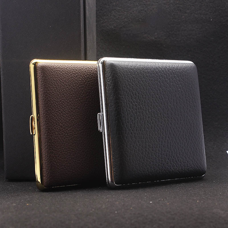 Edelstahl Zigarettenetui aus Leder für Männer Minimalistische einfarbige Box