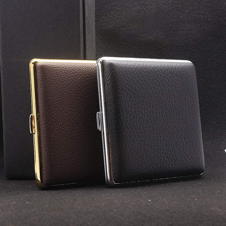 Edelstahl Zigarettenetui aus Leder für Männer Minimalistische einfarbige Box