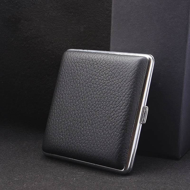 Edelstahl Zigarettenetui aus Leder für Männer Minimalistische einfarbige Box