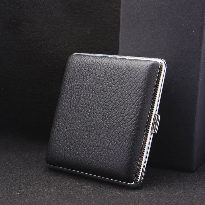 Edelstahl Zigarettenetui aus Leder für Männer Minimalistische einfarbige Box