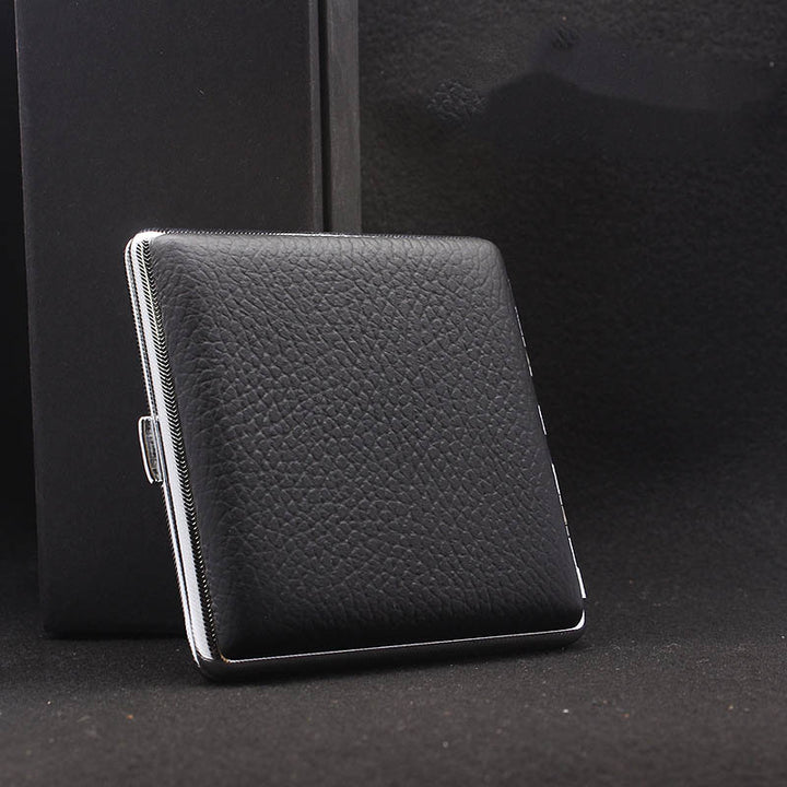 Edelstahl Zigarettenetui aus Leder für Männer Minimalistische einfarbige Box