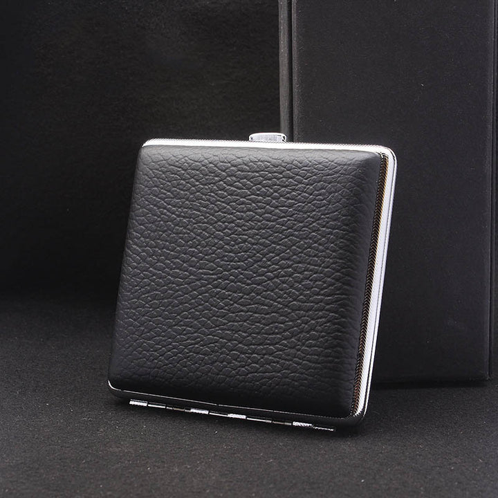 Edelstahl Zigarettenetui aus Leder für Männer Minimalistische einfarbige Box