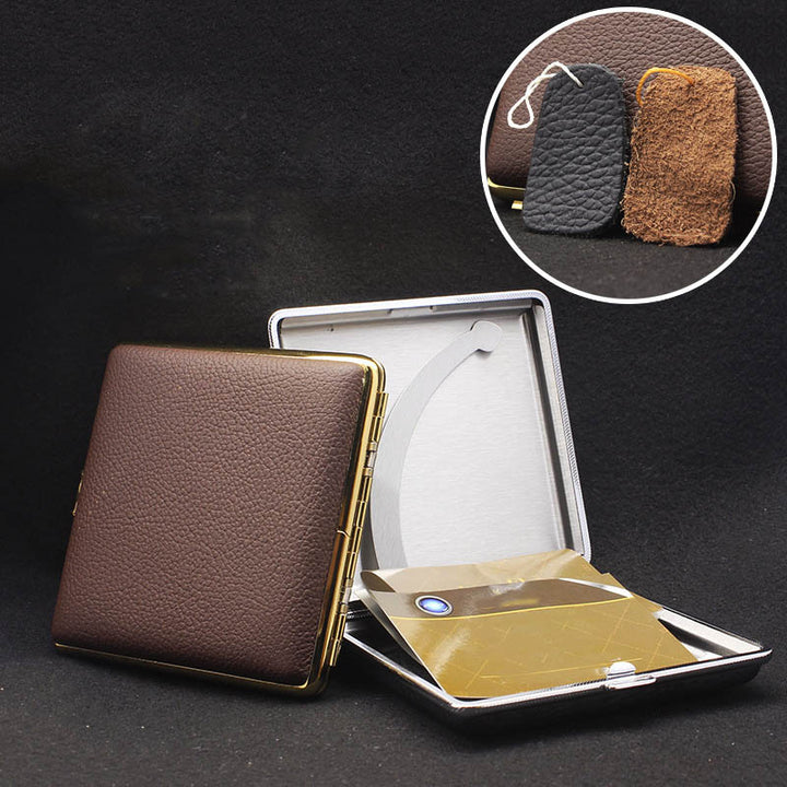 Edelstahl Zigarettenetui aus Leder für Männer Minimalistische einfarbige Box