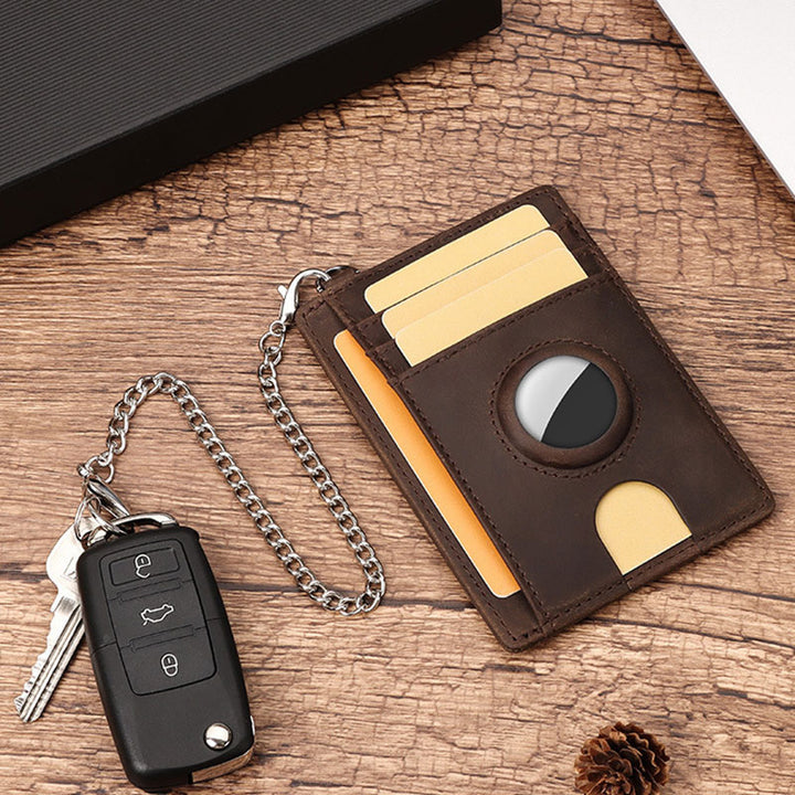 Kartenetui aus echtem Leder, RFID-Airtag-Tracking, schützender Kartenhalter