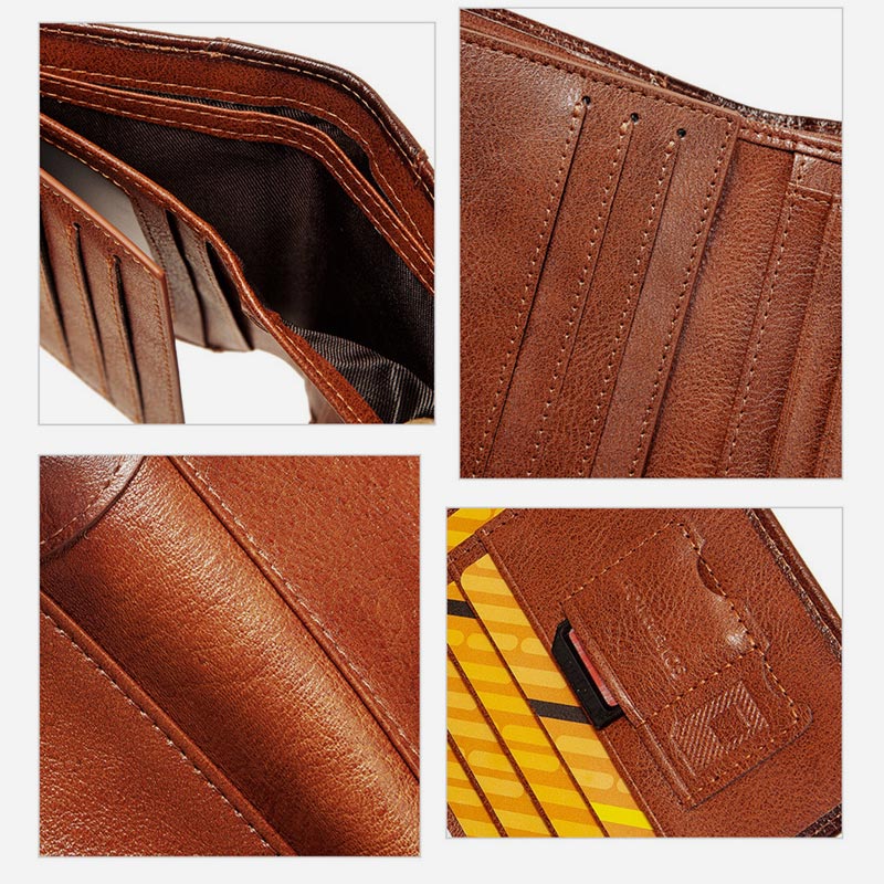 Ultradünne dreifach gefaltete Brieftasche für Männer mit RFID-Leder, kurze Geldbörse
