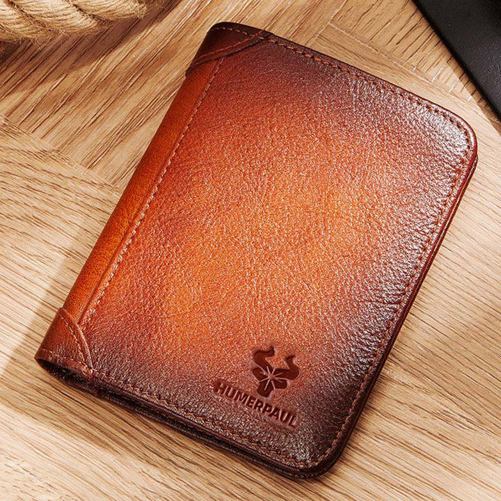 Ultradünne dreifach gefaltete Brieftasche für Männer mit RFID-Leder, kurze Geldbörse