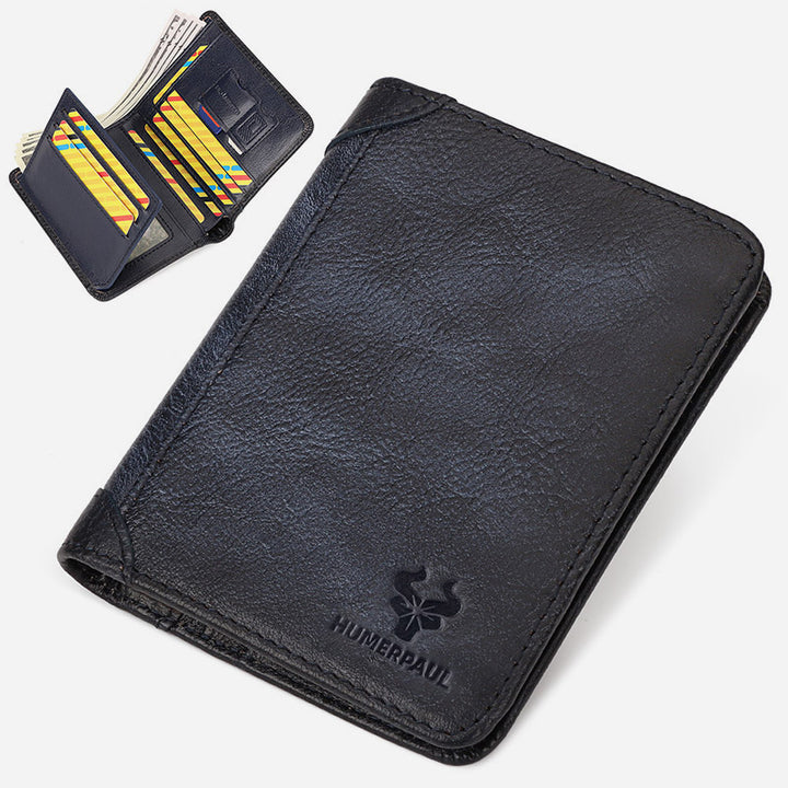 Ultradünne dreifach gefaltete Brieftasche für Männer mit RFID-Leder, kurze Geldbörse