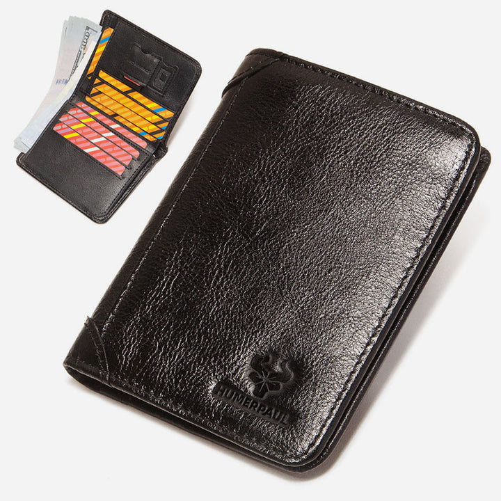 Ultradünne dreifach gefaltete Brieftasche für Männer mit RFID-Leder, kurze Geldbörse