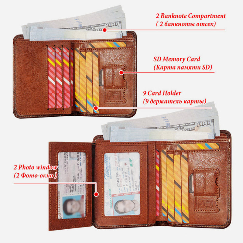 Ultradünne dreifach gefaltete Brieftasche für Männer mit RFID-Leder, kurze Geldbörse