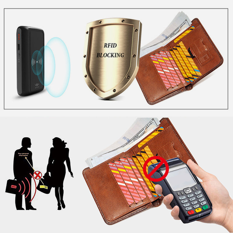 Ultradünne dreifach gefaltete Brieftasche für Männer mit RFID-Leder, kurze Geldbörse