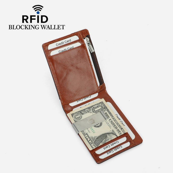 RFID-blockierende Geldbörse für Männer, schmale Geldklammer aus Leder