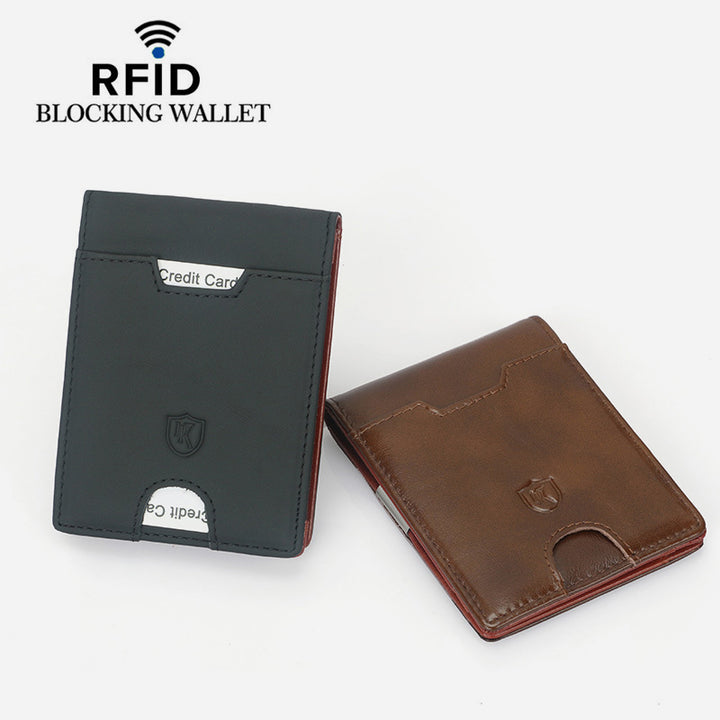 RFID-blockierende Geldbörse für Männer, schmale Geldklammer aus Leder