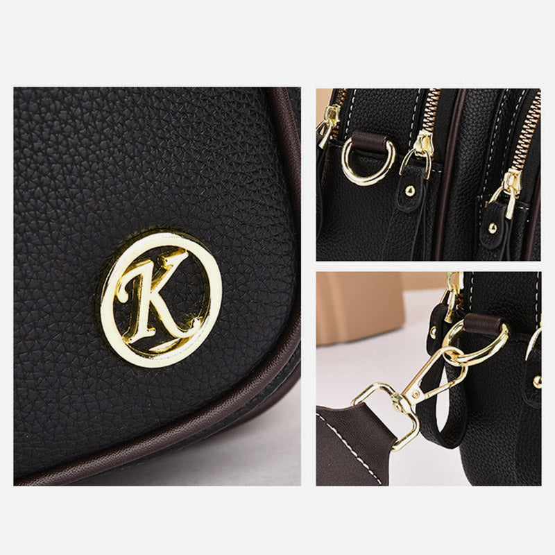 Runde Handtasche mit zwei Fächern für Damen, Dating-Umhängetasche aus Leder