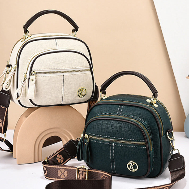 Runde Handtasche mit zwei Fächern für Damen, Dating-Umhängetasche aus Leder