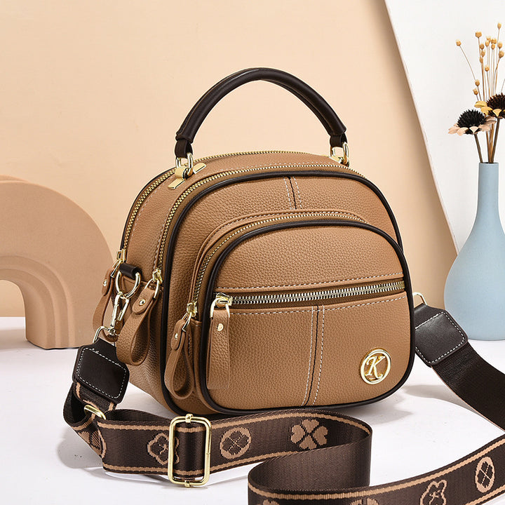 Runde Handtasche mit zwei Fächern für Damen, Dating-Umhängetasche aus Leder