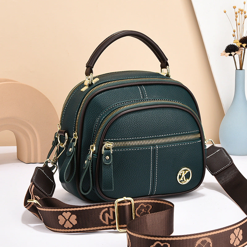 Runde Handtasche mit zwei Fächern für Damen, Dating-Umhängetasche aus Leder