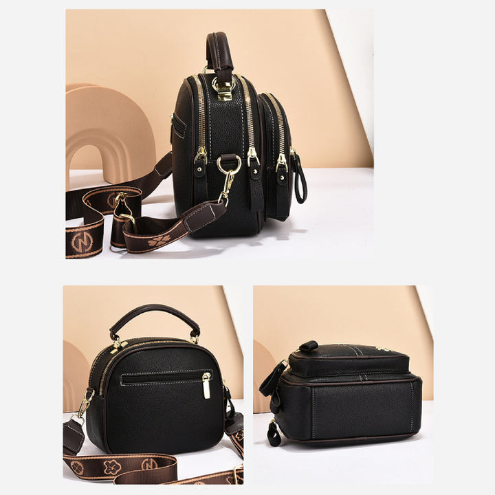 Runde Handtasche mit zwei Fächern für Damen, Dating-Umhängetasche aus Leder