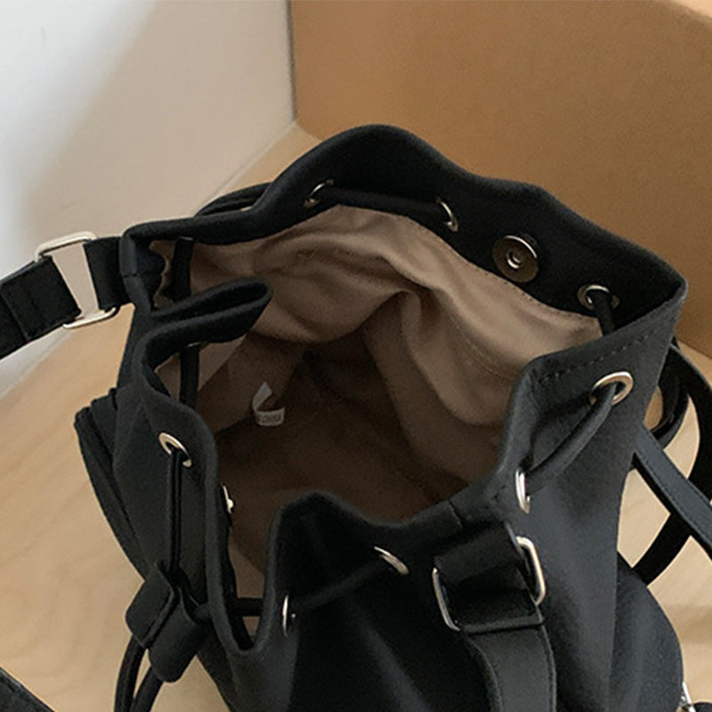 Beuteltasche mit Kordelzug für Damen, minimalistischer, wandelbarer Lederrucksack