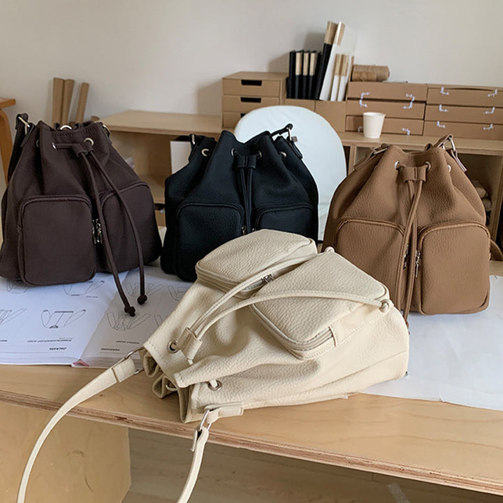 Beuteltasche mit Kordelzug für Damen, minimalistischer, wandelbarer Lederrucksack